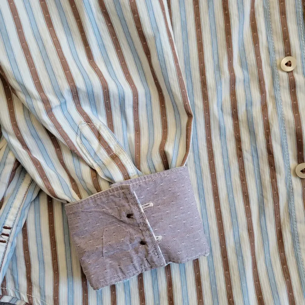 TOMMY BAHAMA Shirt Mens Large Jeans Island Modern Fit Blue Brown Striped Cotton - Picture 15 of 15